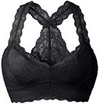 YIANNA Women Black Floral Lace Bralette Padded Breathable Sexy Racerback Lace Bra Bustier Crop Top Wirefree, YA8332-Black-S