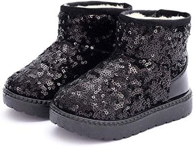 DADAWEN Boy's Girl's Warm Winter Sequin Waterpoof Outdoor Snow Boots Black US Size 6.5 M Toddler