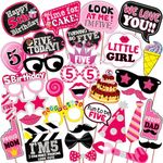 WOBBOX Fifth Birthday Photo Booth Party Props Pink for Baby Girl, 5th Birthday Decorations for Girl, Kids Birthday Party Decoration Items