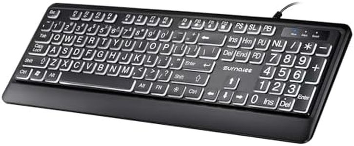 LOONASA Large Print Backlit Keyboard with Palm Rest, Comfortable Quiet USB Wired Lighted Computer Keyboards, Easy to See & Type, White LED Backlit, Big Letters Keys, Full Size Keyboard for PC, Laptop