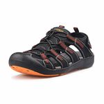 GRITION Men's Walking Sandals Outdoor Sport Adjustable Hiking Sandals Waterproof Quick Dry Protective Toecap Closed Toe for Beach Summer (10.5 UK / 45 EU, Orange/Black)