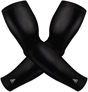 Black Compression Sun Sleeves to Cover Arms Men Women - UV UPF 50+ Arm Protective Sleeve - Football Baseball Driving Gardening Cycling Running - Forearm Bicep Tennis Elbow Support - Tattoo Cover Up