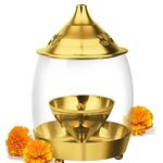 Ein Sof Decorative Brass Diya for Puja with Curved Glass Cover - 6.5 inch Home Decoration Oil Pooja Akhand Diyas, Big Size Room Lamp, Mandir Jyoti Wick Holder Stand, Gold Lid Lamps Decorations