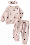 AMAWMW Infant Baby Girl Heart Winter Clothes Long Sleeve Sweatshirts Pants Outfits Gifts 6 9 12 Months Beige Pockets