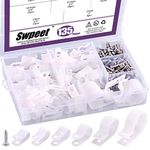 Swpeet 135 Pack 6 Sizes White Nylon Plastic R-Type Cable Clips Clamp Assortment Kit, 1/4" 5/16" 3/8" 1/2" 3/4" 1" Nylon Screw Mounting Cord Fastener Clips with 135 Pack Screws for Wire Management