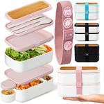 KARRICO Double Premium Bento Box, 67 fl oz BPA-Free - Dusty Pink Stackable Lunch Box with Leak-Proof Lids & Dividers, Perfect for Christmas Meal Prep, Holiday Lunches & Portion Control