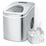 Smad Ice Maker Machine, Ice Cube Maker Counter Top Ready in 6-8 Mins, Small Ice Maker Silver for Home, 12kg Bullet Ice Cubes 24 Hrs, 2.2L with Ice Scoop & Basket