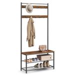 VASAGLE Entryway Coat Rack with Shoe Bench, Shoe Rack with Hall Tree, Rustic Brown and Black UHSR401B01