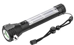 Birudmart Aluminium 7 Mode Rechargeable Solar LED Torch Flashlight, Power Bank, Car Emergency Tool with Window Breaker, Magnet, Cutter, Compass for Travel, Camping Hiking Security (Black)