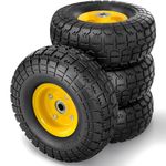 4.10/3.50-4 tire and Wheel Flat Free, 10" Solid Tire Wheel with 5/8" Bearings, 2.1" Offset Hub for Gorilla Cart, Garden Carts, Dolly, Trolley, Dump Cart, Hand Truck/Wheelbarrow/Garden Wagon (4Pack)