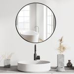 VSAR House Round Bathroom Vanity Mirror, 45CM Round Mirror, 18 Inches Black Metal Frame Circle Wall Mirror, HD Glass Round Bathroom Mirror for Bathroom Vanity, Entryway, Living Room, Home Decor