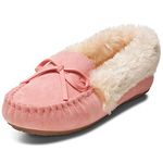 alpine swiss Leah Womens Shearling Moccasin Slippers Faux Fur Slip On House Shoes Pink