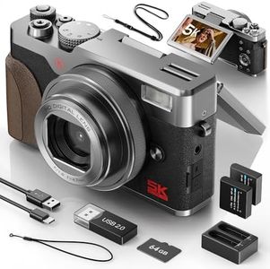 NBD 5K Digital Camera 64MP with Autofocus & 180° Flip Screen, Compact Vlogging Camera with WiFi, 18X Zoom, 2 Batteries, 64GB Card, YouTube Camera for Beginners (Silver)