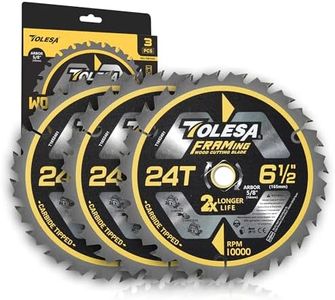 TOLESA 6 1/2 Circular Saw Blade 24 Teeth with 5/8" Arbor, ATB Carbide Teeth, Wood Cutting Framing Saw Blades for Miter Saw & Table Saw, Super Thin Kerf for Cutting Wood, Plywood, MDF, OSB (3 Pack)