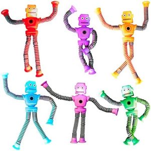 LED Telescopic Suction Cup Robot Toys 6-Pack Shape Changing Educational Fidget Toys w/Remote Control Sensory Toys ADHD Autistic Stimulating Creative Learning Pop Tubes - Robot Party Favors