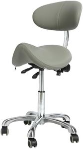 Viviange Ergonomic Saddle Stool with Wheels, Height Adjustable Rolling Stool for Tattoo Salon Clinic Office, Heavy Duty Memory Foam Seat, 360° Swivel & Tilt, Silent Nylon Casters-Grey