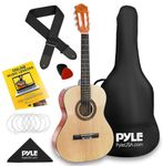 PYLE 30" Classical Acoustic Guitar Kit-1/4 Size, Handcrafted Wood Natural Gloss Finish, 6 Nylon Strings w/Gig Bag, Tuner, Extra Strings, Picks, Strap- Beginners, Kids-Right Handed