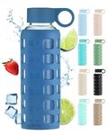 purifyou Premium 40/32 / 22/12 oz Glass Water Bottles with Times to Drink and Volume, Silicone Sleeve & Stainless Steel Lid Insert, Reusable for Fridge Water, Fruit Juice (12oz Chinese Porcelain)