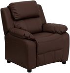 Flash Furniture Charlie LeatherSoft Kids Recliner with Flip-Up Storage Arms and Safety Recline, Contemporary Reclining Chair for Kids, Supports up to 90 lbs., Brown