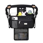 TOPDesign Universal Baby Stroller Organizer, Stroller Caddy with Detachable Mesh Bag & Heightened Insulated Cup Holders & Non-Slip Secure Hooks Accessories, Fits Most Strollers (Black)