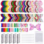 AOUXSEEM 50 Set【Random Colors】 Bows Making Kit for Beginners, Pre Cut Faux Leather Hairbows Maybe Contains Printed PU/Glitter/Embossed/Holographic/Jelly/Solid Textured Fabric with Alligator Clips