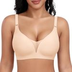 DOCUMO Bras for Women V Neck Wireless Bra with Lift Push Up No Underwire Mesh Seamless Bralettes for Women with Bra Extender(Nude,Small)