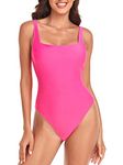 RELLECIGA Women's Neon Rose Square Neckline One Piece Swimsuit Bathing Suits Size Large