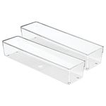 iDesign Linus Kitchen Drawer Organizer for Silverware, Spatulas, Cutlery, Gadgets, Office Supplies, Cosmetics, 4" x 16" x 3", Set of 2, Clear