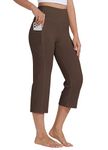 Willit Women's Yoga Capris Pants High Waist Leggings Crop Straight Leg Athletic Exercise Workout Capris 21" Brown L