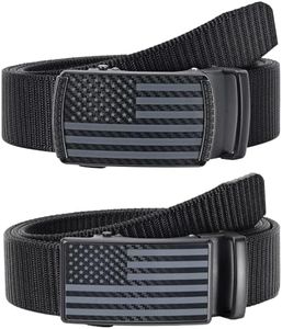 SANSTHS Nylon Ratchet Belts for Men 2 Pack, American Flag Slide Golf Belts 1 1/3", Tactical Work Web Belt 4th of July