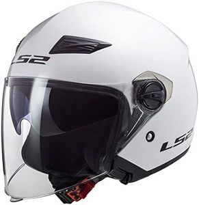 LS2 Helmets 569 Track Solid Open Face Motorcycle Helmet with Sunshield (Pearl White, X-Small)