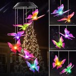 Thanksgiving Decorations Christmas Solar Lights Outdoor Gifts for Women Mom Grandma Wife, Winzwon Butterfly Solar Wind Chimes for Outside Decor Hanging for Garden Patio Yard Porch Mothers Day