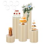 Tacsal Large Cylinder Pedestal Stands for Party, 5pcs Foldable Paper Columns Display Pedestal Stands with Acrylic Disc Cylinder Centerpiece Cake Stands, 39.3" Round Cylinder Column Table Roman Pillar for Wedding Birthday Decor