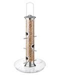 iBorn Bird Feeders Seed Catcher for Outside Hanging 6 Port Bird Feeder for Cardinal Birds Aluminium Metal,Brushed Nickle Finishing 14 Inch 6 Port (Seed is not Included)