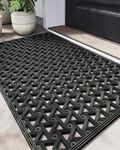 DEXI Door Mat, Non Slip Welcome Mat Traps Dirt Drainage Doormat, Low Profile Front Door Mats Indoor and Outdoor Floor Mats and Rugs for Entrance Door, Garage, Patio, 19"x29.5", Black