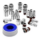 YOTOO 19pcs 1/4" BSP Euro Air Fitting Air Line Connectors Metal Quick Connectors Air Coupler and Plug Set