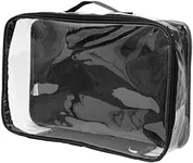 Large Clear Travel Packing Cube/See-Through PVC Organizer for Suitcase/Multipurpose Pouch w/Handle/Dress Shirts, Pants, Cashmere, Sweaters & Seasonal Linen Storage Protection (Black)