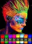 GLOW MAGIC Neon UV Body Paint Set - 8 x 20ml - Black Light Make Up - Bodypainting Neonn Blacklight Bodypaint Face & Finger Paints