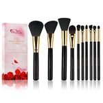 King Love Star Makeup Brush Kit 10 Pcs Professional Synthetic and Vegan Bristles Makeup Brushes Foundation Powder Eyeshadow Brushes 19 cm (7.5 inch) Handle & Stylish Gift Box (Black hair)