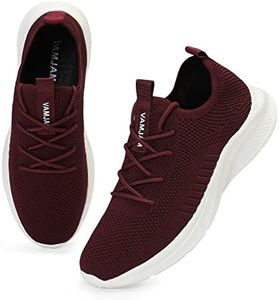 VAMJAM Men's Running Shoes Fashion Sneakers Lightweight Breathable Flying Knitting Lace Up Mesh Walking Shoes Workout Casual Sports Shoes, Wine Red022, 13