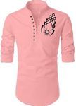 DEELMO Men's Full Sleeve Short Kurta Shirt with a Trendy Mandarin Collar Crafted from a Premium Cotton Blend Peach