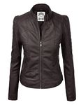 Made by Johnny MBJ Womens Faux Leather Zip Up Moto Biker Jacket With Stitching DetaiL, Wjc746_coffee, XXL