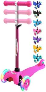 ChromeWheels Scooter for Kids, Deluxe 4 Adjustable Height 3 Wheels Glider with Kick, Lean to Steer with LED Flashing Light, Pink