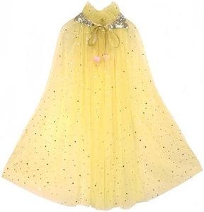 Proumhang Cape de Princesse pour Filles,Cape de Princesse Colorée,Robe de Princesse en Tulle avec Sequins Scintillants,Cadeau de Fête pour les Filles de 3 à 8 ans Jaune L
