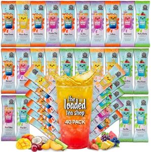The Loaded Tea Shop Energy Drink Mix Sticks, 40 Pack, Variety Pack, Zero Sugar, Zero Calories, 200mg Green Tea Caffeine, No Artificial Colors or Flavors, Powder Packets with B Vitamins