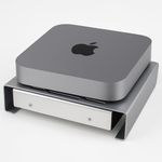 Aluminum Stand with Cooling Fan, Compatible with Mac mini & Apple TV 4K/HD - Desktop Organizer for Router, Switch, TV Box, Mini PC - Heat Dissipation Design for Home/Office Use (Silver)