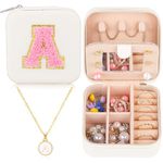 URSKYTOUS Small Travel Jewelry Case with Initial Jewelry Box Mini Jewelry Organizer Holder for Women Portable Personalized Teens Girls Birthday Gifts for Friends Sister Mom Bridesmaid Her（White A）