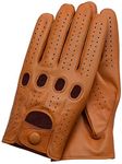 Riparo Genuine Leather Full-finger Driving Gloves (XX-Small, Tan)