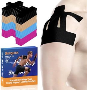 Kinesiology Tape for Shoulder Precut, 24PCS Shoulder Tape for Pain Relief, KTQUICK Original Cotton Waterproof&Breathable, Enhance Elastic Sports Tape for Pain Support and Muscle(Black&Beige&Blue&Pink)