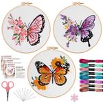 Offizon 3 PCS Embroidery Kit for Beginners - Embroidery Patterns, Embroidery Accessories & Hoop Included, Hand Embroidery Kit for Adults Stitching Sewing Kit Gift | ButterflyB Patterns